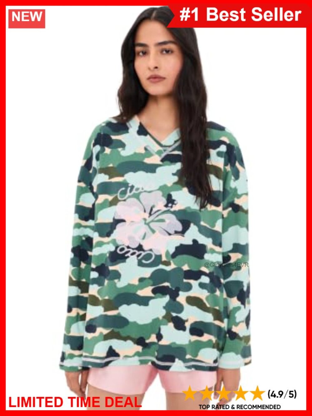 Mid-Weight Stretch Jersey Camo Tee V-Neck Long Sleeve Pullover